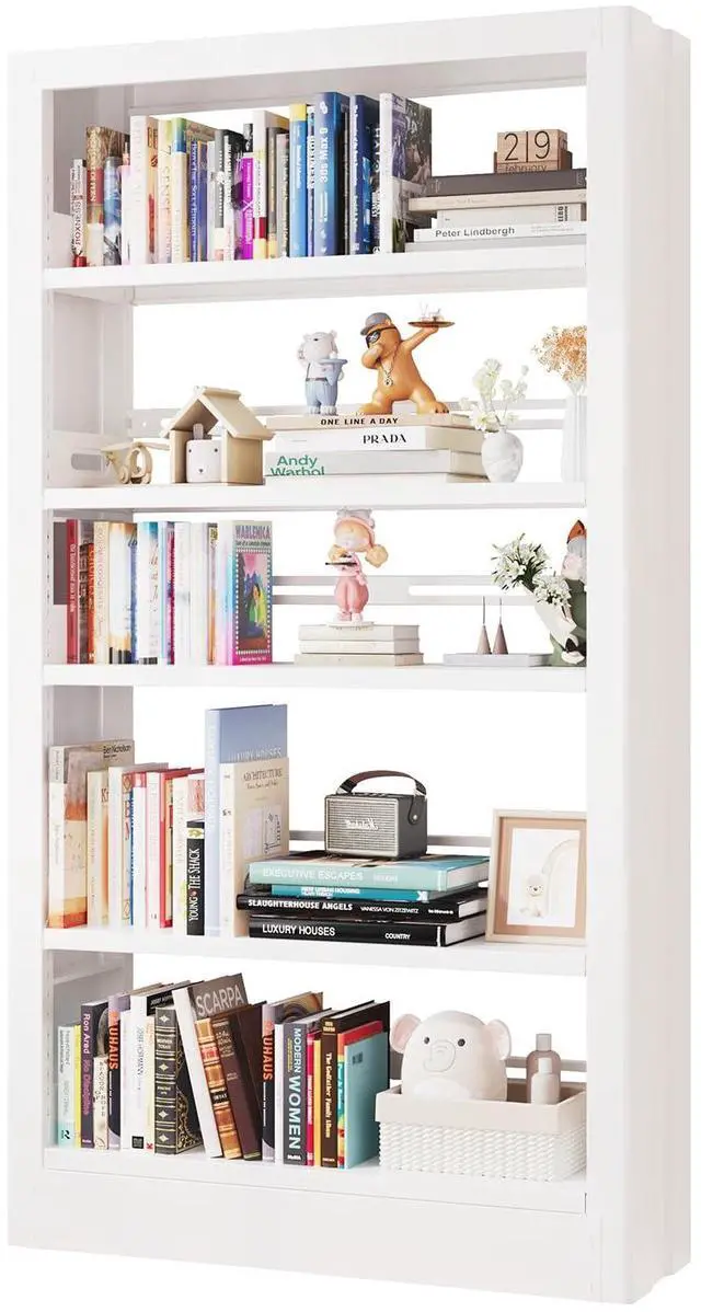 Main image of 71" Tall Bookshelf 5 Tier Metal Bookshelf with Adjustable Storage Shelves Library Bookcase Heavy Duty Book Shelf with Book Stopper for Living Room, Library, Office, Bedroom, School
