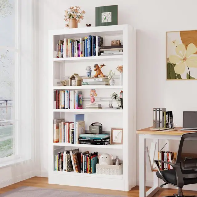 Alt view image 2 of 6 - 71" Tall Bookshelf 5 Tier Metal Bookshelf with Adjustable Storage Shelves Library Bookcase Heavy Duty Book Shelf with Book Stopper for Living Room, Library, Office, Bedroom, School