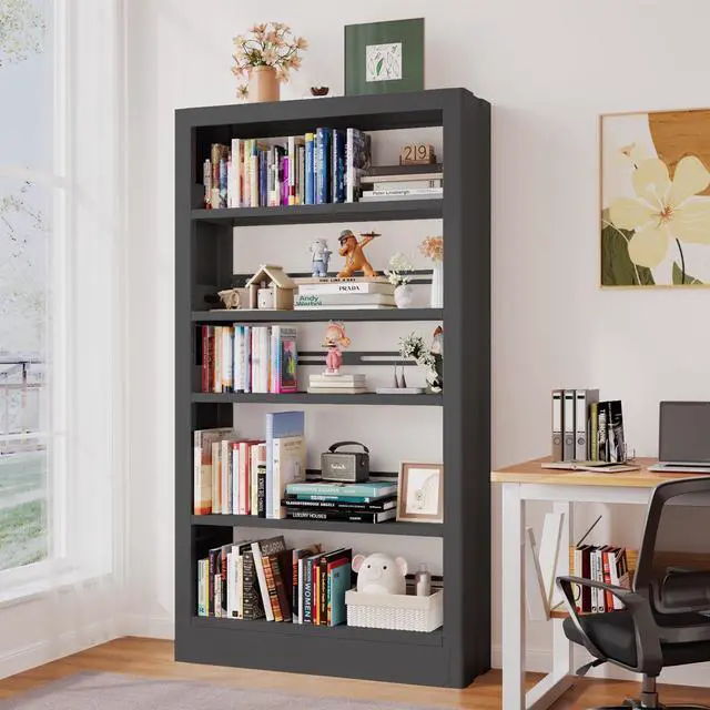Alt view image 2 of 6 - 71" Tall Metal Bookshelf 5 Tier Heavy Duty Bookshelves with Adjustable Storage Shelves Library Bookcase with Book Stopper for Living Room, Library, Office, Bedroom, School