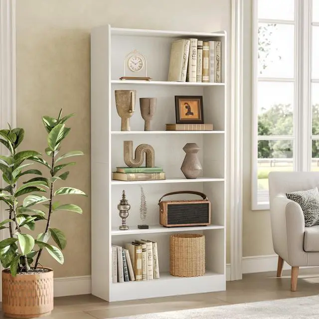 Alt view image 2 of 6 - 72 Inch Tall Bookcase, Freestanding 6-Tier Library Bookshelf with Closed Shelves, Large Open Bookcases Organizer Wooden Display Shelving Unit for Bedroom Living Room Office, White