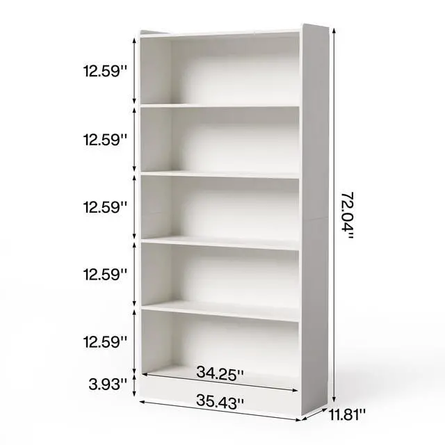 Alt view image 3 of 6 - 72 Inch Tall Bookcase, Freestanding 6-Tier Library Bookshelf with Closed Shelves, Large Open Bookcases Organizer Wooden Display Shelving Unit for Bedroom Living Room Office, White