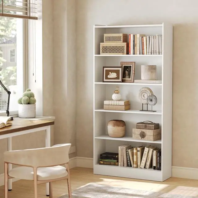 Alt view image 5 of 6 - 72 Inch Tall Bookcase, Freestanding 6-Tier Library Bookshelf with Closed Shelves, Large Open Bookcases Organizer Wooden Display Shelving Unit for Bedroom Living Room Office, White