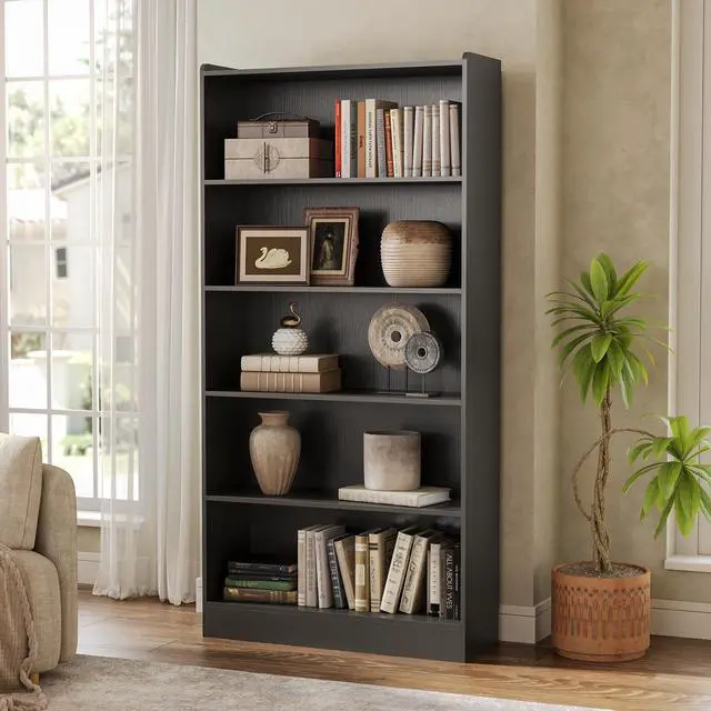 Alt view image 2 of 6 - 72 Inch Tall Bookcase, Freestanding 6-Tier Library Bookshelf with Closed Shelves, Large Open Bookcases Organizer Wooden Display Shelving Unit for Bedroom Living Room Office, Black