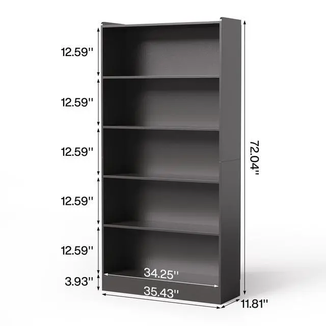 Alt view image 3 of 6 - 72 Inch Tall Bookcase, Freestanding 6-Tier Library Bookshelf with Closed Shelves, Large Open Bookcases Organizer Wooden Display Shelving Unit for Bedroom Living Room Office, Black