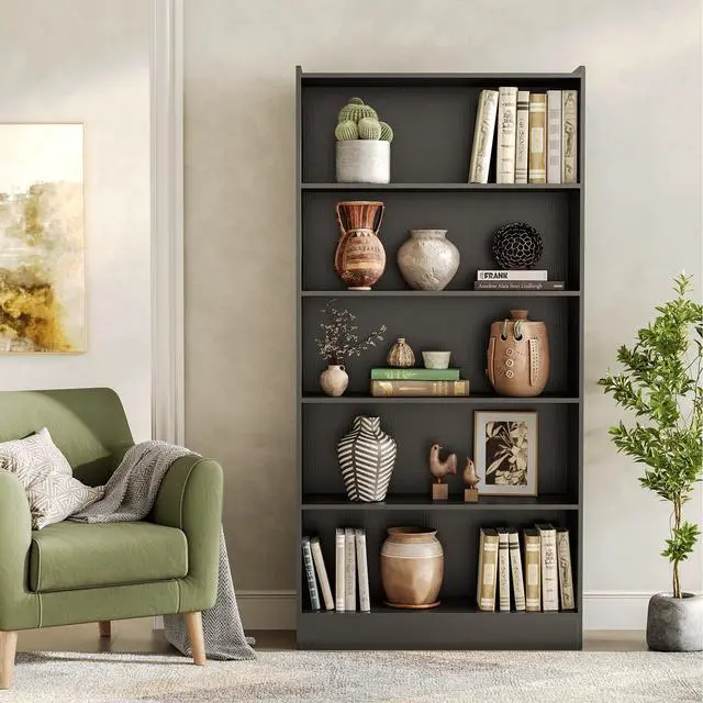 Alt view image 4 of 6 - 72 Inch Tall Bookcase, Freestanding 6-Tier Library Bookshelf with Closed Shelves, Large Open Bookcases Organizer Wooden Display Shelving Unit for Bedroom Living Room Office, Black