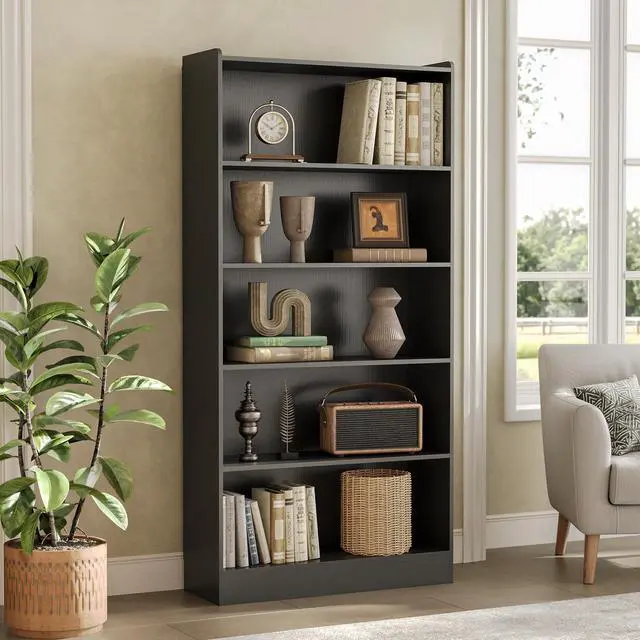 Alt view image 5 of 6 - 72 Inch Tall Bookcase, Freestanding 6-Tier Library Bookshelf with Closed Shelves, Large Open Bookcases Organizer Wooden Display Shelving Unit for Bedroom Living Room Office, Black
