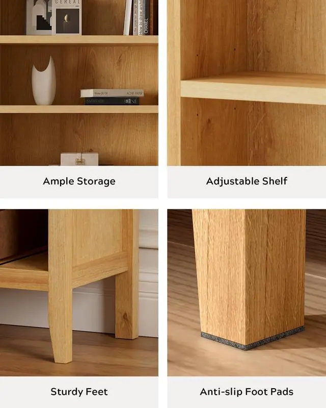 Alt view image 3 of 6 - 71" Tall Bookshelf, 5 Tiers Farmhouse Floor Standing Display Storage with Adjustable Shelf, Wooden Open Bookcase Home Decor Organizer, Large Modern Book Storage Shelf, Natural Oak