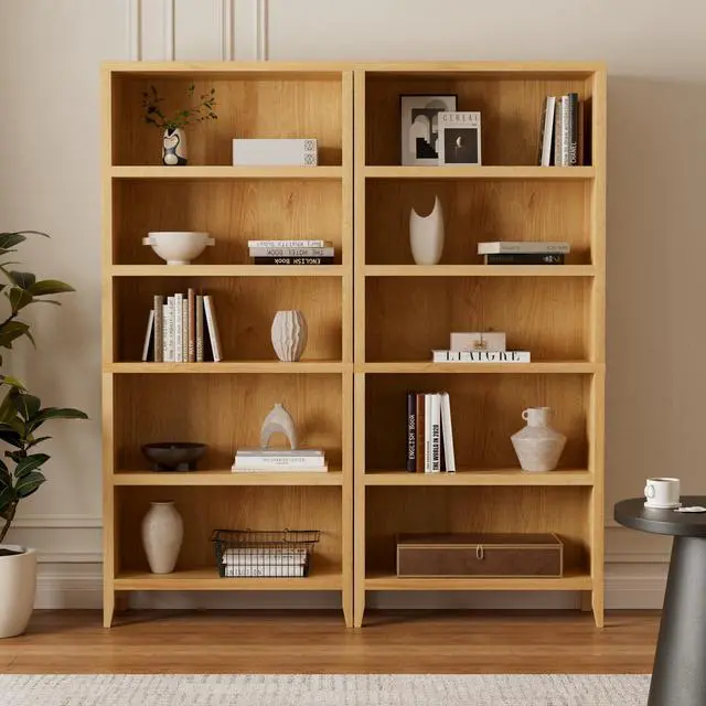 Alt view image 4 of 6 - 71" Tall Bookshelf, 5 Tiers Farmhouse Floor Standing Display Storage with Adjustable Shelf, Wooden Open Bookcase Home Decor Organizer, Large Modern Book Storage Shelf, Natural Oak
