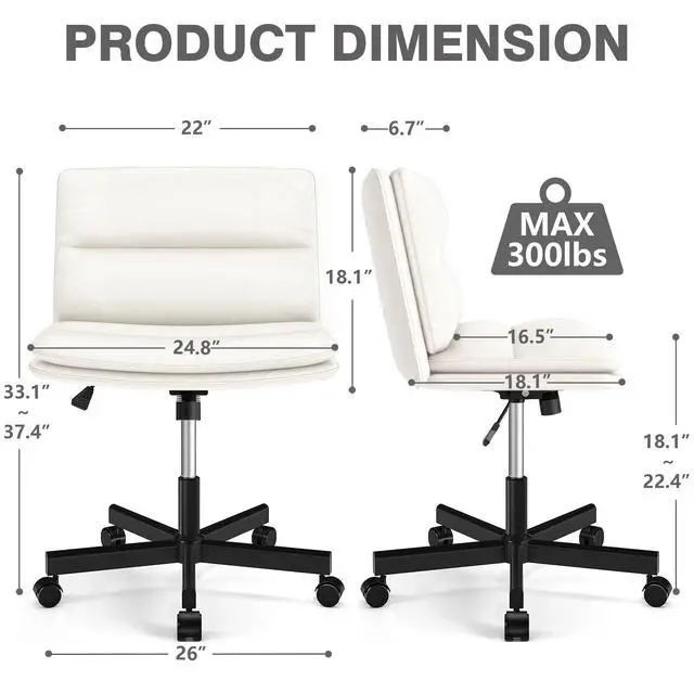 Alt view image 2 of 6 - Armless Office Desks Chair with Wheels and Thickened Cushion | Ergonomic Home Office Computer Chair, Comfortable Swivel Chair with Height Adjustment and Rocking Function