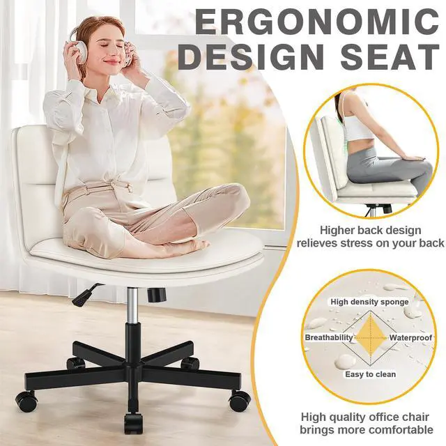 Alt view image 3 of 6 - Armless Office Desks Chair with Wheels and Thickened Cushion | Ergonomic Home Office Computer Chair, Comfortable Swivel Chair with Height Adjustment and Rocking Function