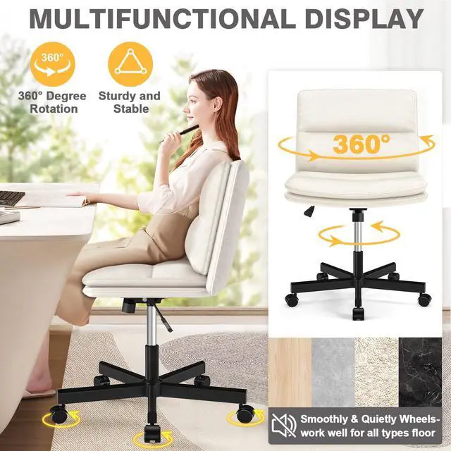 Alt view image 4 of 6 - Armless Office Desks Chair with Wheels and Thickened Cushion | Ergonomic Home Office Computer Chair, Comfortable Swivel Chair with Height Adjustment and Rocking Function