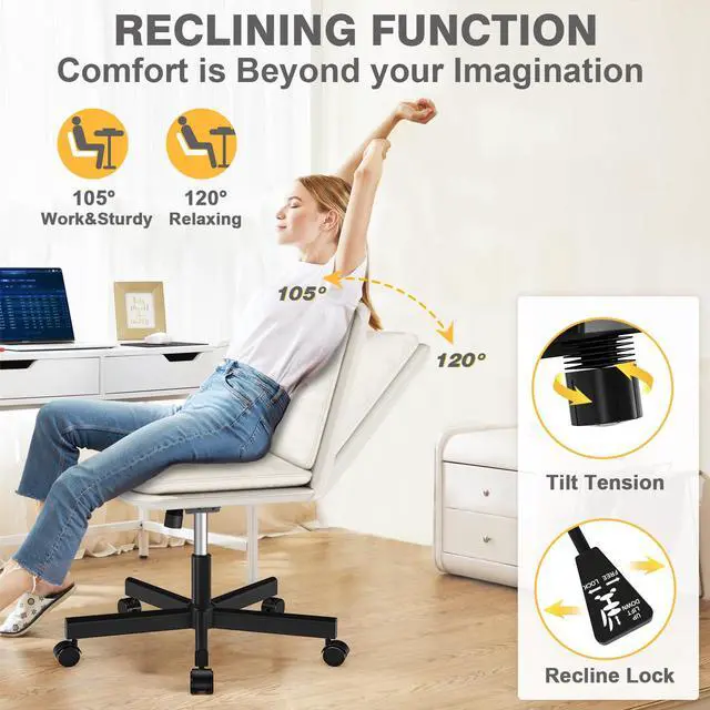Alt view image 5 of 6 - Armless Office Desks Chair with Wheels and Thickened Cushion | Ergonomic Home Office Computer Chair, Comfortable Swivel Chair with Height Adjustment and Rocking Function
