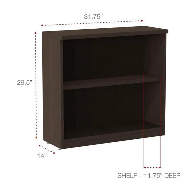 Alt view image 2 of 6 - ALEVA633032ES 31.75 in. x 14 in. x 29.5 in. Valencia Series 2-Shelf Bookcase - Espresso