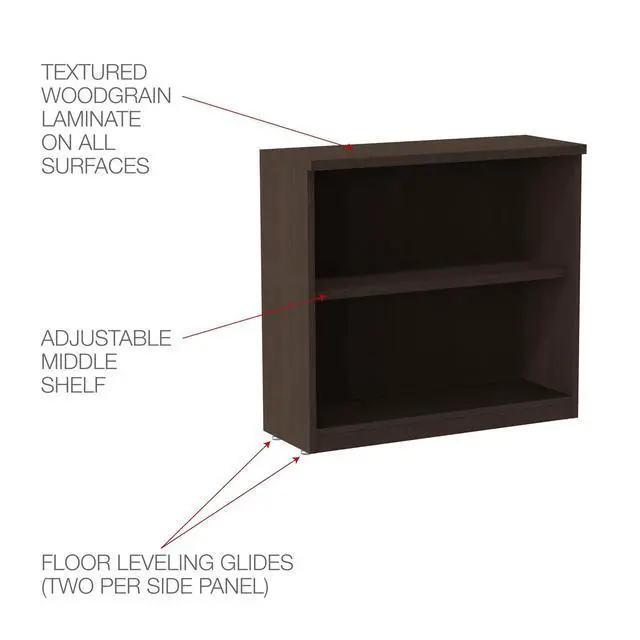 Alt view image 3 of 6 - ALEVA633032ES 31.75 in. x 14 in. x 29.5 in. Valencia Series 2-Shelf Bookcase - Espresso