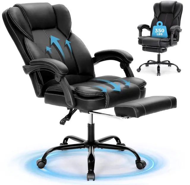 Main image of Ergonomic Office Chair, Big and Tall Executive Chair with Foot Rest, Computer Desk Chair with Padded Armrests, Rolling Swivel Faux Leather Chair for Home Office Man Woman, Black