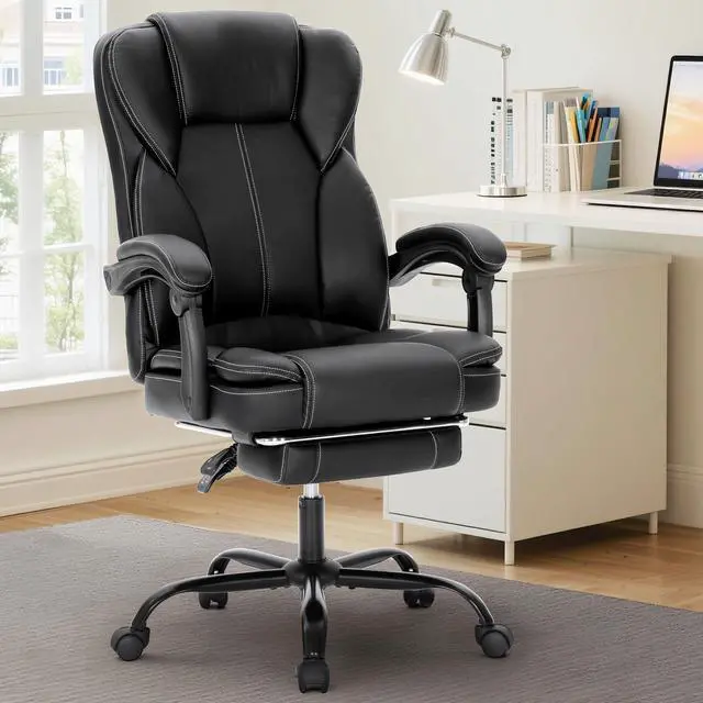 Alt view image 2 of 6 - Ergonomic Office Chair, Big and Tall Executive Chair with Foot Rest, Computer Desk Chair with Padded Armrests, Rolling Swivel Faux Leather Chair for Home Office Man Woman, Black