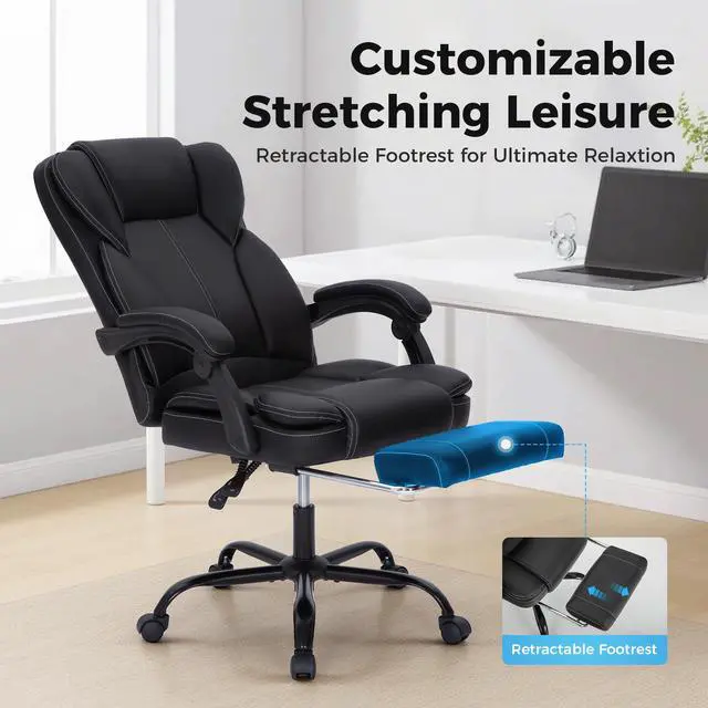 Alt view image 5 of 6 - Ergonomic Office Chair, Big and Tall Executive Chair with Foot Rest, Computer Desk Chair with Padded Armrests, Rolling Swivel Faux Leather Chair for Home Office Man Woman, Black