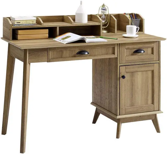 Main image of Newport Series Home Office Writing Computer Desk With Hutch| Storage Drawers and Cabinet | Sturdy and Stylish |Easy Assembly | Laptop PC Workstation | Golden Oak Wood Look Accent Living Room Furniture