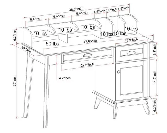 Alt view image 3 of 6 - Newport Series Home Office Writing Computer Desk With Hutch| Storage Drawers and Cabinet | Sturdy and Stylish |Easy Assembly | Laptop PC Workstation | Golden Oak Wood Look Accent Living Room Furniture
