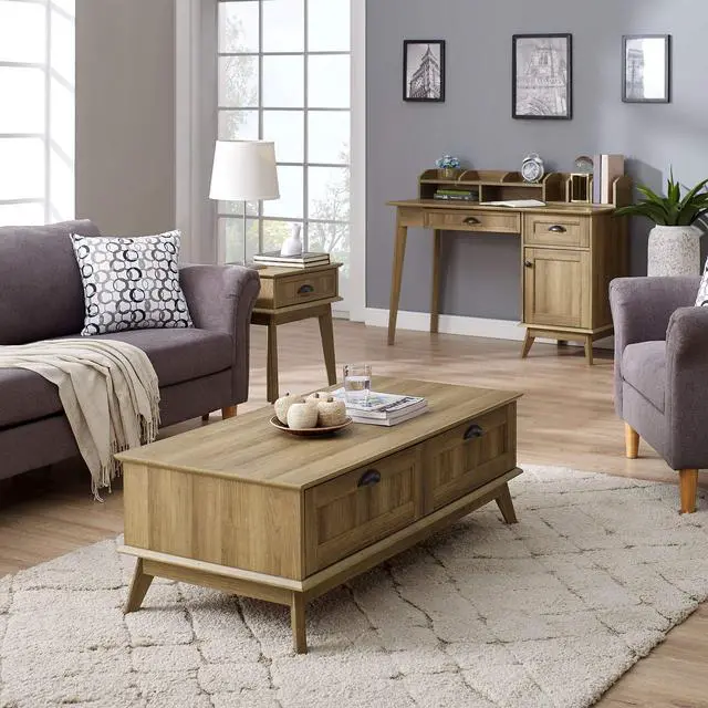 Alt view image 6 of 6 - Newport Series Home Office Writing Computer Desk With Hutch| Storage Drawers and Cabinet | Sturdy and Stylish |Easy Assembly | Laptop PC Workstation | Golden Oak Wood Look Accent Living Room Furniture