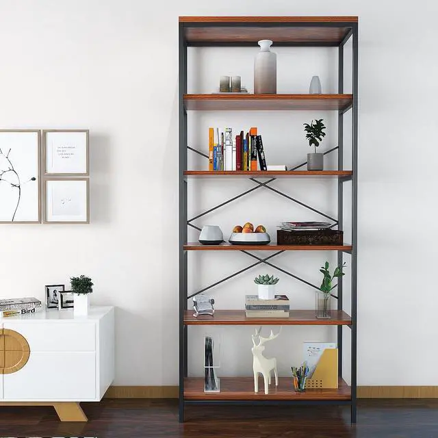 Alt view image 2 of 6 - Modrine 5 Shelf Bookcase, Tall Bookshelf Industrial Style Bookshelves Vintage Standing Storage Shelf Units