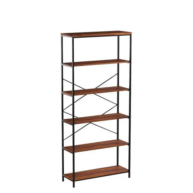 Alt view image 5 of 6 - Modrine 5 Shelf Bookcase, Tall Bookshelf Industrial Style Bookshelves Vintage Standing Storage Shelf Units