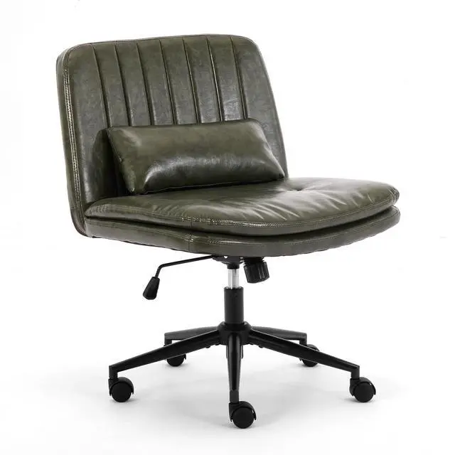 Main image of Criss Cross Office Chair, Cross Legged Office Seat with Wheels Armless Swivel Vanity Chair, Height Adjustable Wide Computer Task Seating for Home Office (Dark Green)