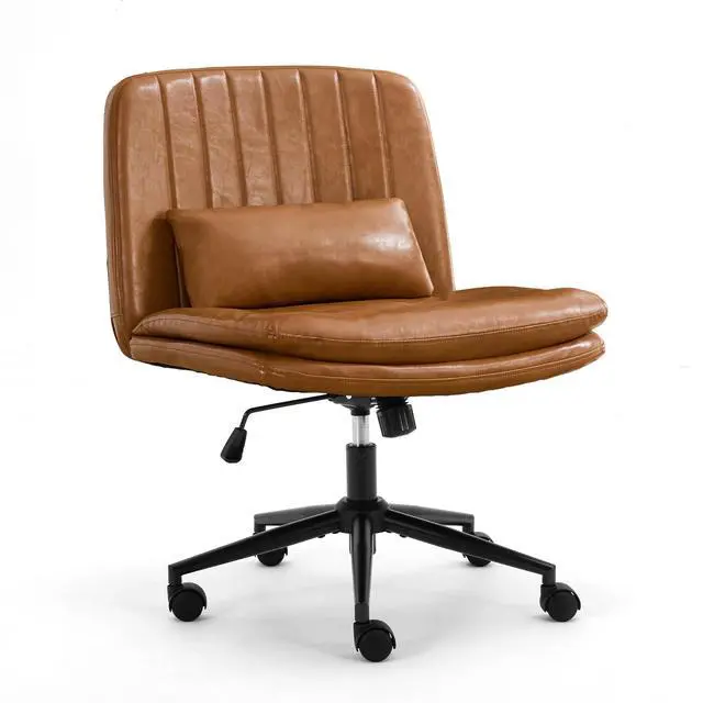 Main image of Criss Cross Office Chair, Cross Legged Office Seat with Wheels Armless Swivel Vanity Chair, Height Adjustable Wide Computer Task Seating for Home Office (Orange)