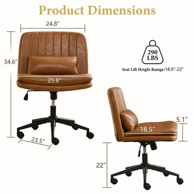 Alt view image 3 of 6 - Criss Cross Office Chair, Cross Legged Office Seat with Wheels Armless Swivel Vanity Chair, Height Adjustable Wide Computer Task Seating for Home Office (Orange)