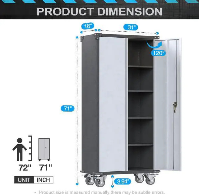 Alt view image 3 of 6 - Rolling Garage Storage Cabinet with Locking Door and Shelves, 71''H Lockable Metal Storage Cabinet on Wheels, Steel Tool Cabinet for Warehouse, Basement, Utility Room, Black&Gray