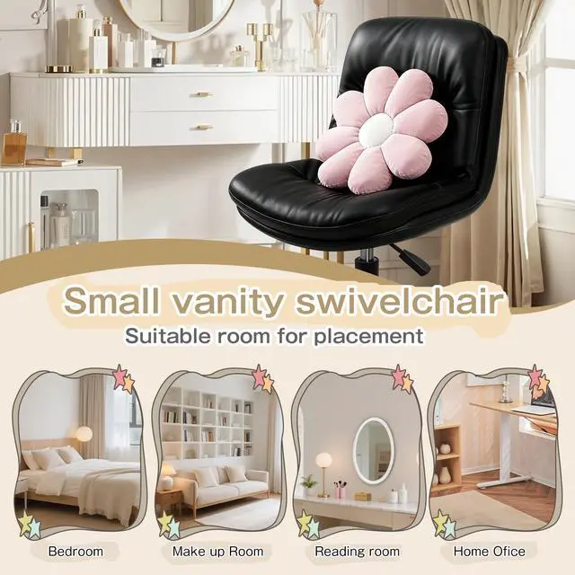 Alt view image 4 of 6 - Small Office Desk Chair, PU Leather Armless Swivel Chair with Lumbar Pillow, Height Adjustable Task Chair for Small Spaces, Bedroom & Vanity Black