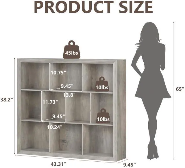 Alt view image 2 of 6 - Wooden 10-Cube Storage Organizer, 3-Tier Bookshelf, Wood Grey Bookshelf, Bookcase, Cubical Storage Shelf with 3 Removable Back Panels for Bedroom Home and Office