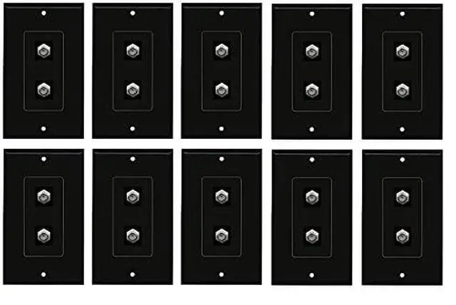 Alt view image 3 of 3 - 2 Port Coax Decorative Type Wall Plate - Black - Bracket Included - 10 Pack