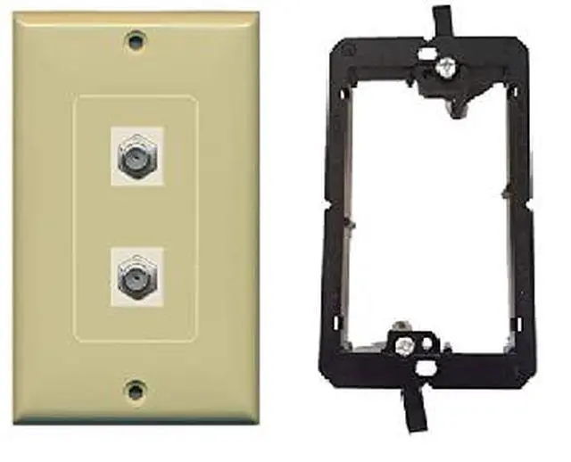 Alt view image 3 of 3 - 2 Port Coax Decorative Type Wall Plate - Ivory - Bracket Included (10 Pack)