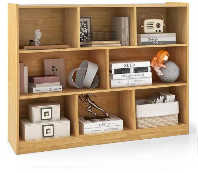 Main image of 8 Cubes Organizer Bookcase, 3-Tier Open Bookshelf, Horizontal Storage Cabinet with Anti-Tilt Device, Floor Standing Wooden Book Display Shelves for Bedroom, Classroom, Office