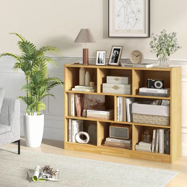 Alt view image 2 of 6 - 8 Cubes Organizer Bookcase, 3-Tier Open Bookshelf, Horizontal Storage Cabinet with Anti-Tilt Device, Floor Standing Wooden Book Display Shelves for Bedroom, Classroom, Office