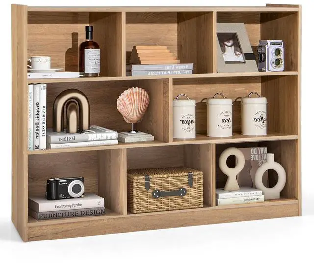 Main image of 8 Cubes Organizer Bookcase, 3-Tier Open Bookshelf, Horizontal Storage Cabinet with Anti-Tilt Device, Floor Standing Wooden Book Display Shelves for Bedroom, Classroom, Office