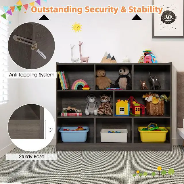 Alt view image 5 of 6 - 5 Cube Storage Organizer, 2-Tier Horizontal Bookshelf, Wooden Display Book Shelves for Home Office Classroom, Low Bookcase Under Window (Grey, 48 x 12.5 x 36.5)