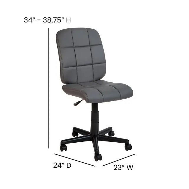 Alt view image 2 of 6 - Mid-Back Gray Quilted Vinyl Swivel Task Office Chair - Home Office Chair
