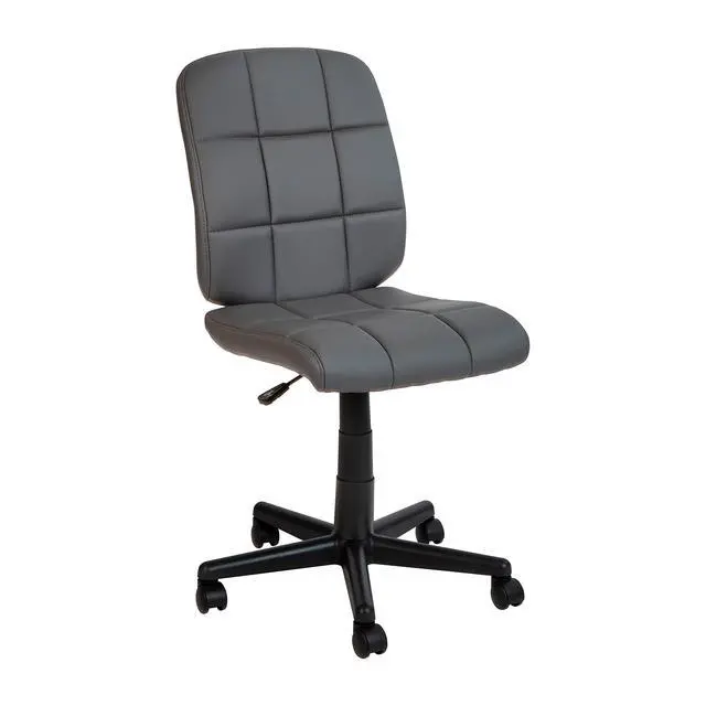 Alt view image 3 of 6 - Mid-Back Gray Quilted Vinyl Swivel Task Office Chair - Home Office Chair