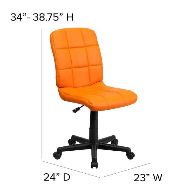 Alt view image 2 of 6 - Mid-Back Orange Quilted Vinyl Swivel Task Office Chair