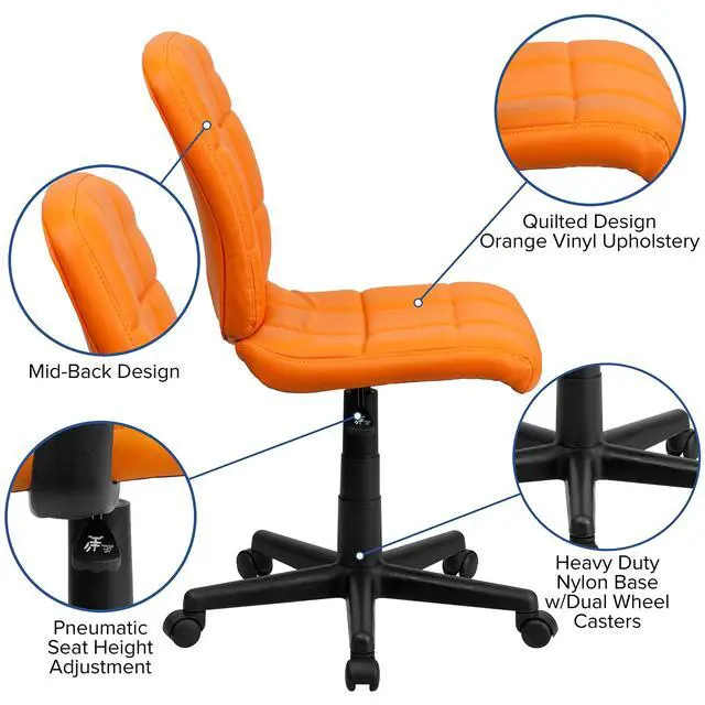 Alt view image 4 of 6 - Mid-Back Orange Quilted Vinyl Swivel Task Office Chair