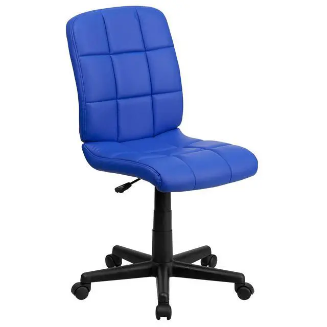 Alt view image 3 of 6 - Mid-Back Blue Quilted Vinyl Swivel Task Office Chair