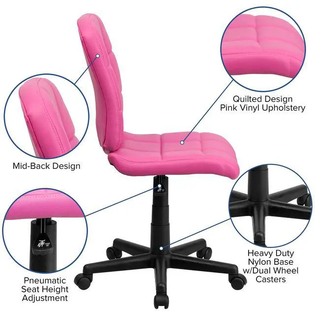 Alt view image 4 of 6 - Mid-Back Pink Quilted Vinyl Swivel Task Office Chair