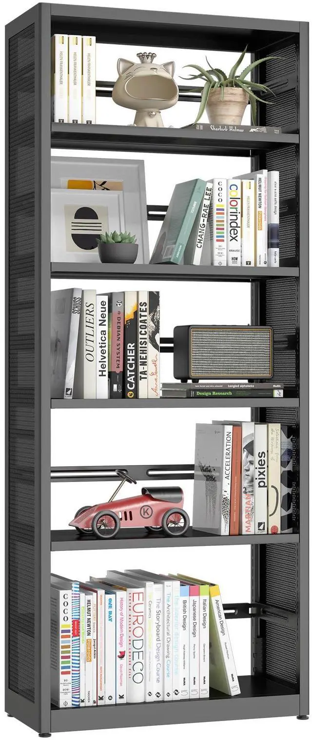 Main image of 5 Tiers Bookshelf Tall Bookcase Shelf Storage Organizer Book Rack Utility Metal Shelf Adjustable Garage Shelving Organizer Rack for Kitchen Laundry Garage Bathroom Pantry Office 68" H*28" W*13" D