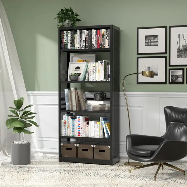 Alt view image 2 of 6 - 5 Tiers Bookshelf Tall Bookcase Shelf Storage Organizer Book Rack Utility Metal Shelf Adjustable Garage Shelving Organizer Rack for Kitchen Laundry Garage Bathroom Pantry Office 68" H*28" W*13" D
