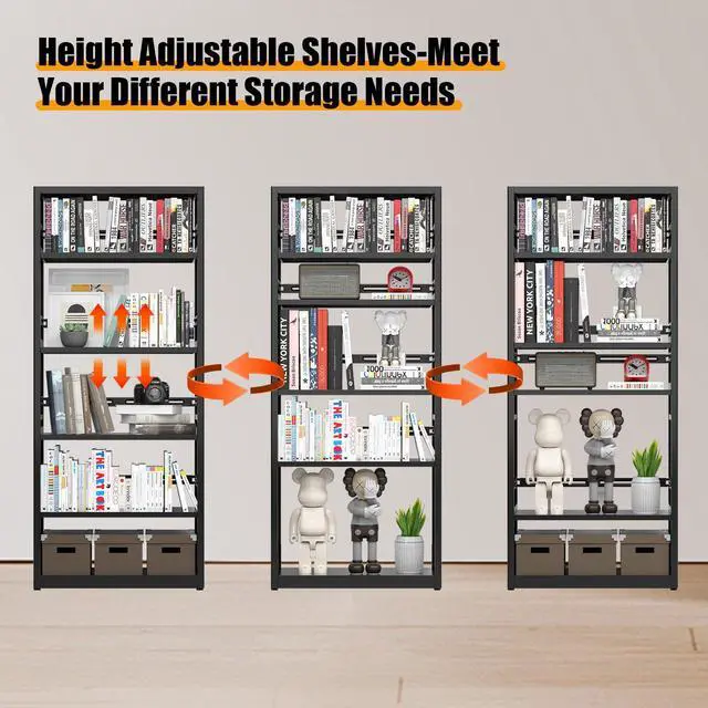 Alt view image 4 of 6 - 5 Tiers Bookshelf Tall Bookcase Shelf Storage Organizer Book Rack Utility Metal Shelf Adjustable Garage Shelving Organizer Rack for Kitchen Laundry Garage Bathroom Pantry Office 68" H*28" W*13" D