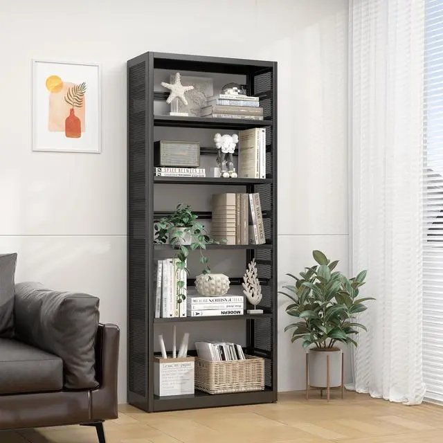 Alt view image 6 of 6 - 5 Tiers Bookshelf Tall Bookcase Shelf Storage Organizer Book Rack Utility Metal Shelf Adjustable Garage Shelving Organizer Rack for Kitchen Laundry Garage Bathroom Pantry Office 68" H*28" W*13" D