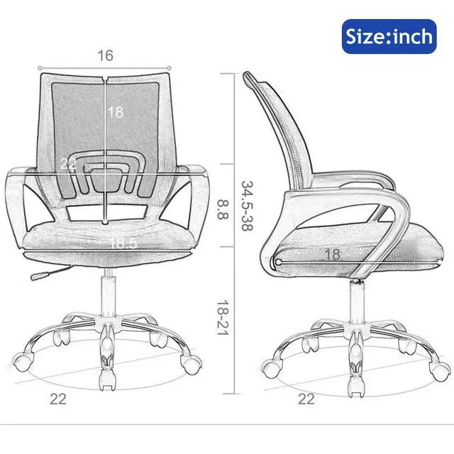 Alt view image 2 of 6 - Ergonomic Mid Back Mesh Office Desk Chair with Lumbar Support & Armrest - Modern Adjustable Height Swivel Task Executive Chair for Women & Men, Blue