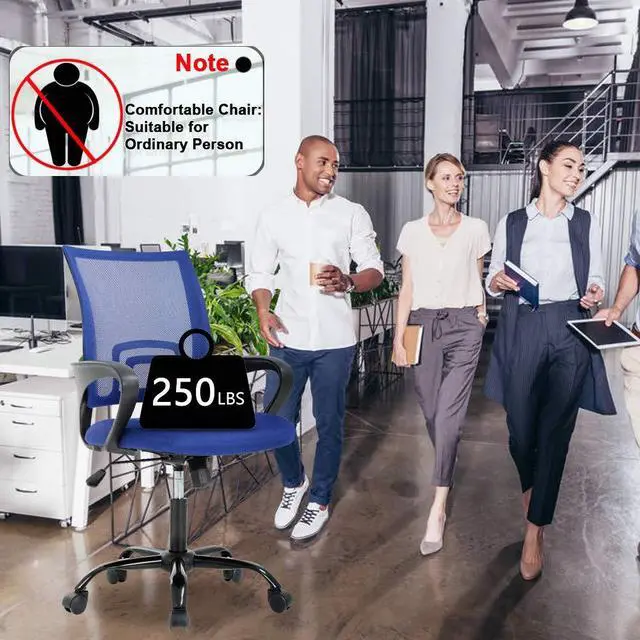 Alt view image 5 of 6 - Ergonomic Mid Back Mesh Office Desk Chair with Lumbar Support & Armrest - Modern Adjustable Height Swivel Task Executive Chair for Women & Men, Blue